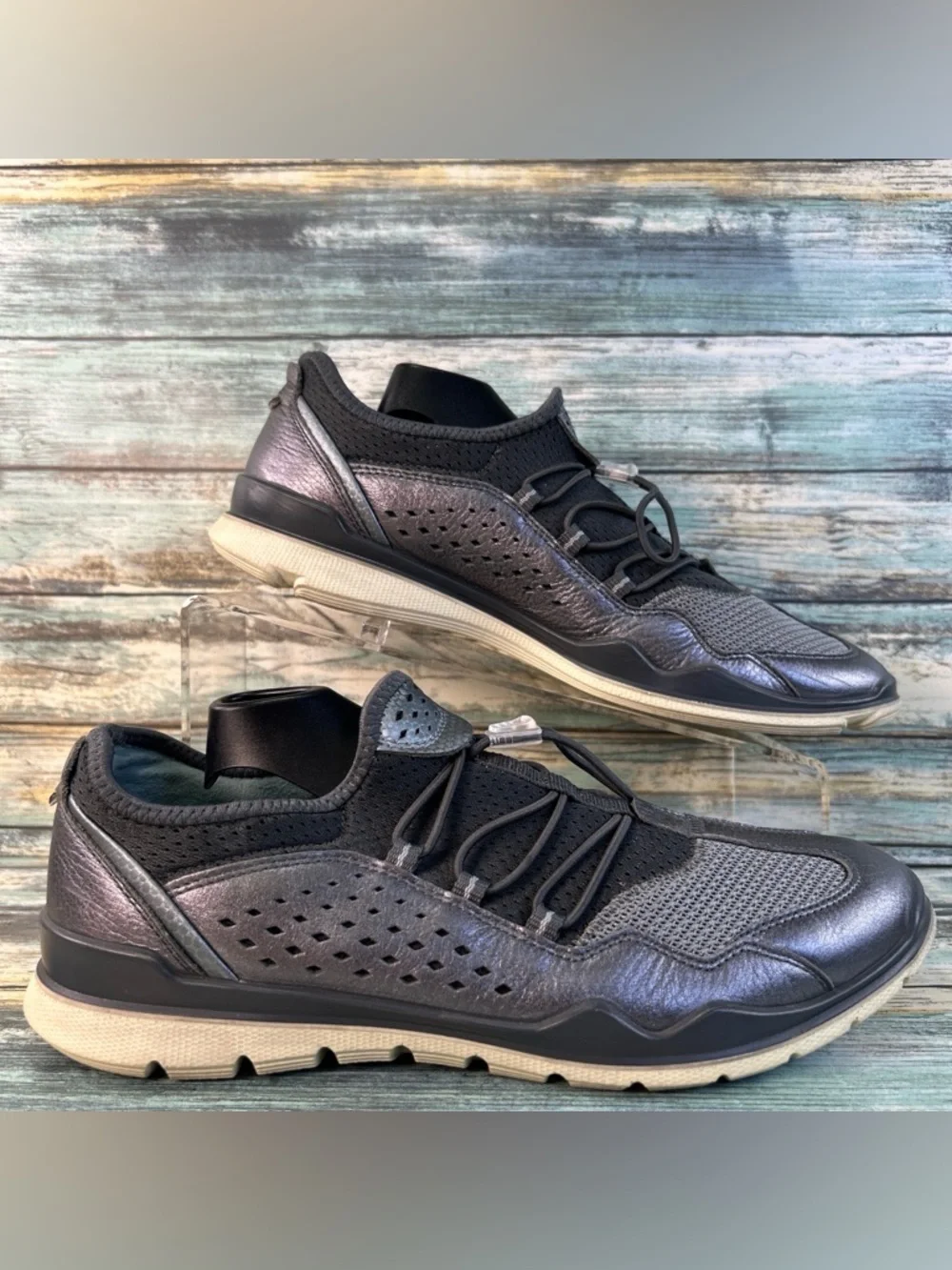Ecco Lynx Sneaker Womens 9-9.5 Pewter Gray Leather Tennis Athletic Casual Shoe